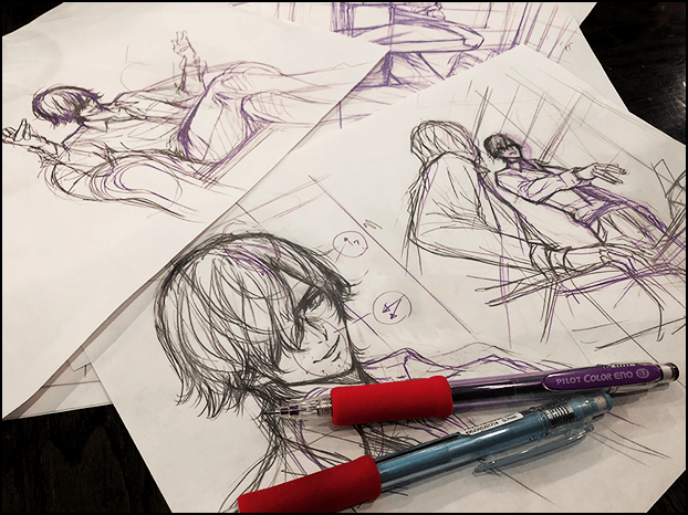 下書きは紫シャーペン